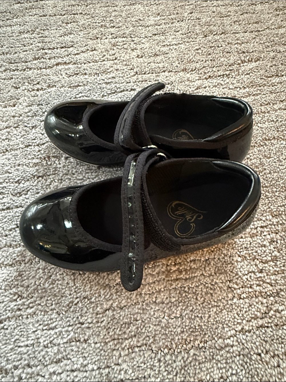 Stelle Girls Size 9 Black Patent Tap Shoes with Velcro Strap